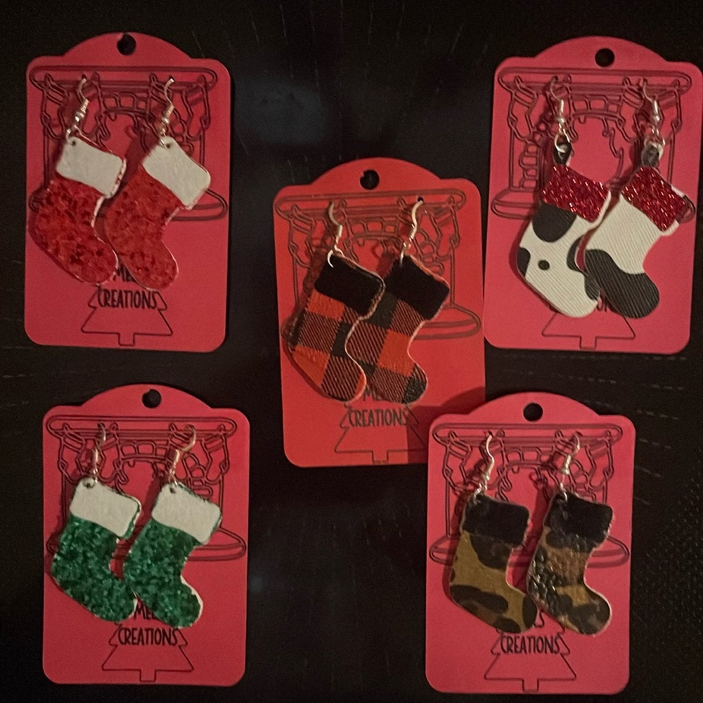 New hand crafted faux leather stocking design ear rings $4 each or bundle disc.